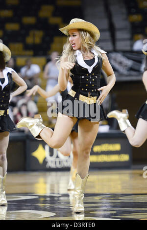 Orlando, USA. 23rd Feb, 2013. UCF dance team KnightMoves perform during half time at a mens NCAA basketball game between the Tulsa Golden Hurricane and the Central Florida Knights. UCF defeated Tulsa 83-75 at the UCF Arena in Orlando, Fl. Stock Photo