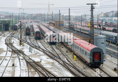 Vienna, Austria, railroad cars at Vienna's Westbahnhof Stock Photo