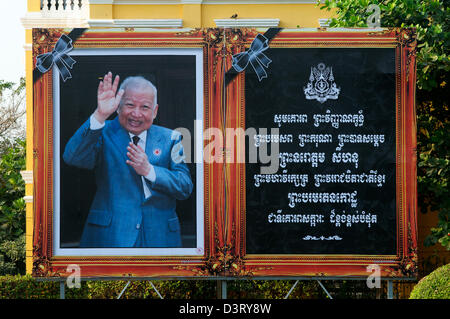 billboard set up for the royal cremation of King Norodom Sihanouk in the Royal Palace Park, Phnom Penh, Cambodia. Jan. 2013. credit: Kraig Lieb Stock Photo