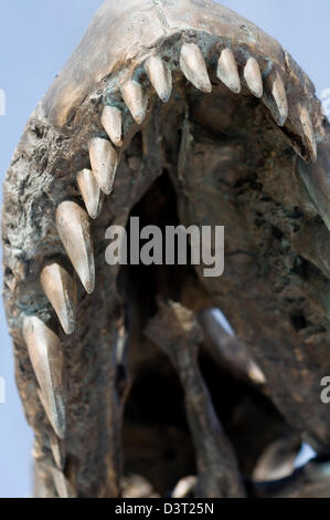 Mouth and teeth of a life-size T-Rex model outside the Museum of the Rockies in Bozeman, Montana, United States Stock Photo