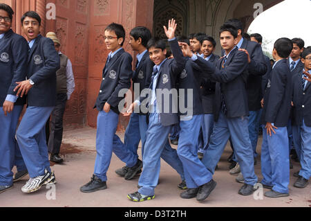 School children visiting the Red Fort in Delhi Stock Photo