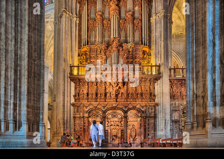 Seville, Spain, the organ in the Cathedral of Santa Maria de la Sede Stock Photo
