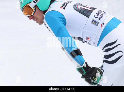 Garmisch-Partenkirchen, Germany, 24th Feb, 2013. Germany's Felix Neureuther reacts after the Men's Giant Slalom race at the Alpine Skiing World Cup in Garmisch-Partenkirchen, Germany, 24 February 2013. Photo: KARL-JOSEF HILDENBRAND/dpa/Alamy Live News