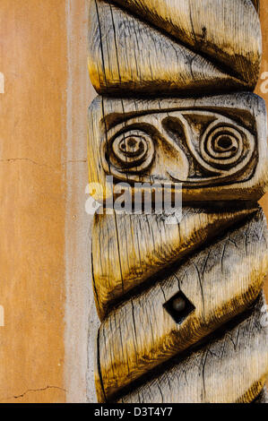 Carved Wooden Architectural Detail, Taos, New Mexico Stock Photo