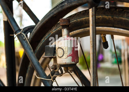 Electric generator (dynamo) on antique bicycle Stock Photo