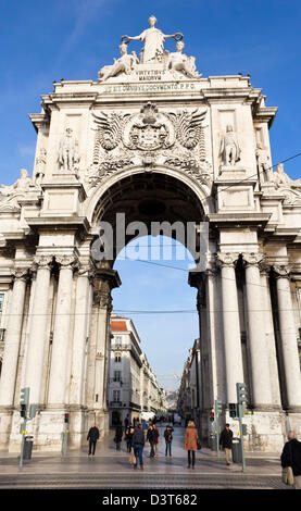The Praça do Comércio, Lisbon, Portugal. Arco da Rua Augusta or Augusta Street Arch. Stock Photo