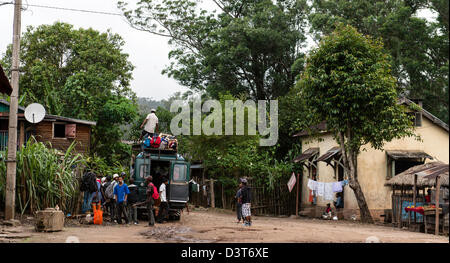 Malagasy people loading a van in Andasibe village or Perinet Madagascar Stock Photo