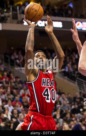 February 23, 2012: Miami Heat power forward Udonis Haslem (40) shoots the ball during the NBA game between the Miami Heat and the Philadelphia 76ers at the Wells Fargo Center in Philadelphia, Pennsylvania. The Miami Heat beat the Philadelphia 76ers, 114-90. Stock Photo