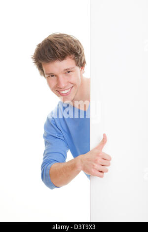 positive person with thumbs up at copy space Stock Photo