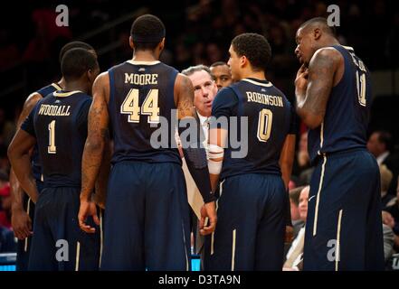 New York, New York, U.S. 24th Feb, 2013. Pitt's head coach Jamie Dixon talks with his team during Big East action between the St. John's Red Storm and the Pittsburgh Panthers at Madison Square Garden in New York City. Pittsburgh defeated St. John's 63-47. Stock Photo