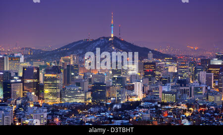 Downtown skyline of Seoul, South Korea with Seoul Tower. Stock Photo