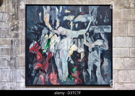 'Crucifixion' (1962), a painting by Auschwitz survivor Paul Kallos (1928-2001) exhibited at  Evreux Cathedral, Normandy, France Stock Photo