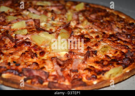 Ham and pineapple pizza Stock Photo