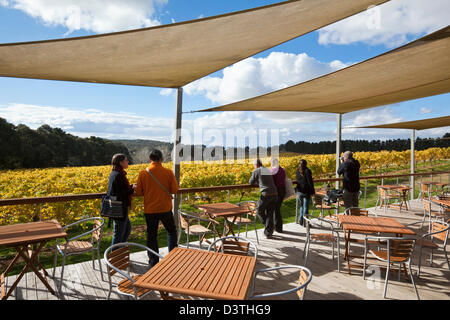 Restaurant overlooking the vineyards at Lark Hill Winery. Bungendore, Canberra, Australian Capital Territory (ACT), Australia Stock Photo