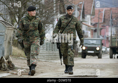 German Bundeswehr soldiers patrol the village Mitrovic, Kosovo, 13 ...