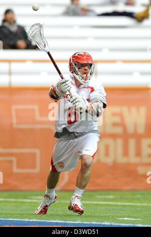 Feb. 24, 2013 - Syracuse, New York, U.S - February 24, 2013: Cornell Big Red attackman Steve Mock #6 passes the ball during the third quarter of an NCAA Lacrosse game between the Hobart Statesmen and the Cornell Big Red at the Carrier Dome in Syracuse, New York. Cornell defeated Hobart 19-11. Stock Photo