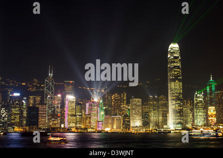 light show of Victoria Harbour at night, Hong Kong, China. Stock Photo