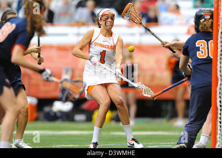 Feb. 24, 2013 - Syracuse, New York, U.S - February 24, 2013: Syracuse Orange attacker Alyssa Murray #1 takes a shot during the second half of an NCAA Women's Lacrosse game between the Virginia Cavaliers and the Syracuse Orange at the Carrier Dome in Syracuse, New York. Syracuse defeated Virginia 10-9. Stock Photo