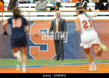 Feb. 24, 2013 - Syracuse, New York, U.S - February 24, 2013: Syracuse Orange head coach Gary Gait looks on during the second half of an NCAA Women's Lacrosse game between the Virginia Cavaliers and the Syracuse Orange at the Carrier Dome in Syracuse, New York. Syracuse defeated Virginia 10-9. Stock Photo