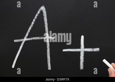 Teacher writing A plus grade on worksheet Stock Photo - Alamy
