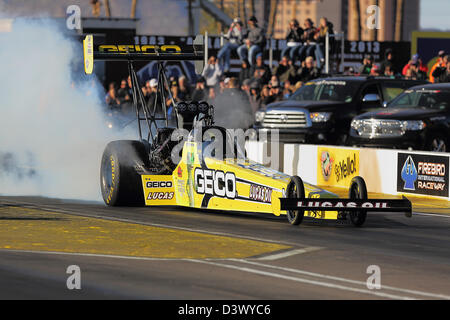 Chandler, Arizona, USA. 24th February 2013.  Morgan Lucas during the NHRA Arizona Nationals - Mello Yello Drag Racing Series final elimination rounds at Firebird International Raceway in Chandler, Arizona.  Credit:  Action Plus Sports Images / Alamy Live News Stock Photo