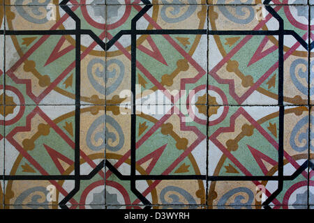Modernist floor of hydraulic tiles in a flat of Eixample district Barcelona. Stock Photo