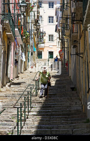 Calçada Da Bica Grande, steep pedestrian street, Bairro Alto district, Lisbon, Portugal Stock Photo