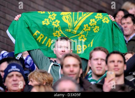 Edinburgh, UK. 24th February 2013. Ireland fan with flag - RBS 6 Nations - Scotland vs Ireland - Murrayfield Stadium - Edinburgh - 24/02/13 - Picture Simon Bellis/Sportimage/Alamy Live News Stock Photo