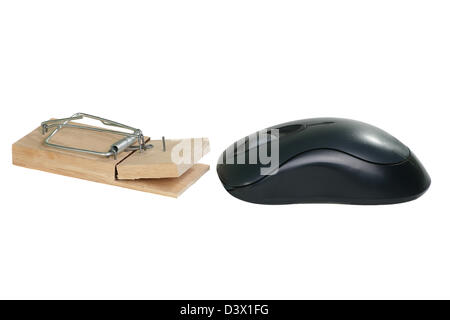 computer mouse and mouse trap isolated on white Stock Photo