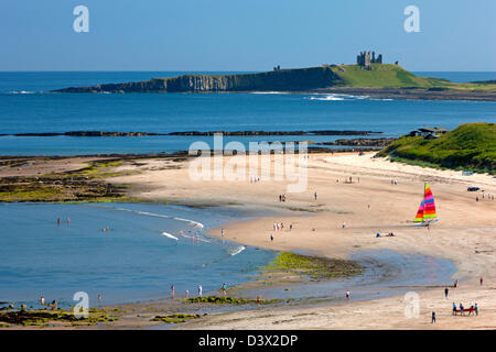 View from Low Newton-by-the-Sea towards Dunstanburgh Castle, Northumberland Stock Photo