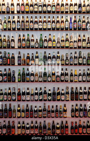 Berlin, Germany, a wall with beer bottles from all over Germany, Green Week Stock Photo