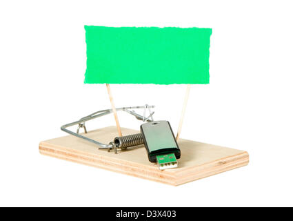 Mouse trap with portable driver and paper on it Stock Photo