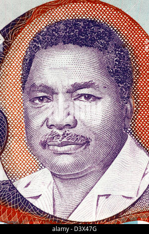 Ali Hassan Mwinyi (born 1925) on 20 Shilingi 1987 Banknote from Tanzania. President of Tanzania during 1985-1995. Stock Photo