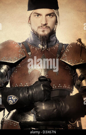 Medieval knight in armor Stock Photo