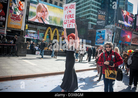 Protests in Times Square in New York about St. Malachy's Church's complaints about a drag show next door Stock Photo