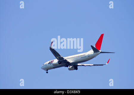 A JAL Express Boeing 737-800 with the old livery departing from Haneda Airport, Tokyo, Japan Stock Photo