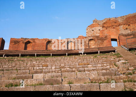 Ruins of an ancient Greek theatre, Taormina, Province of Messina, Sicily, Italy Stock Photo