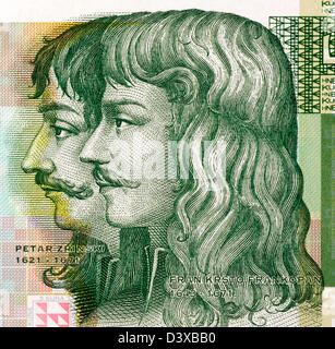 Petar Zrinski (1621-1671) and Fran Krsto Frankopan (1643-1771) on 5 Kuna 2001 Banknote from Croatia. Stock Photo