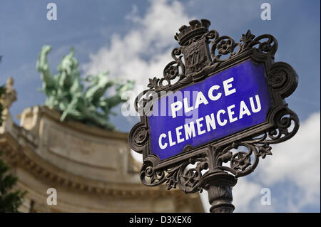 Place Clemenceau road sign by Petit Palais, Paris, France. Stock Photo