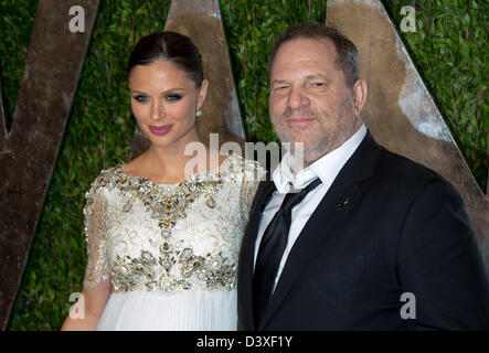 Producer Harvey Weinstein and Georgina Chapman arrive at the Vanity Fair Oscar Party at Sunset Tower in West Hollywood, Los Angeles, USA, on 24 February 2013. Photo: Hubert Boesl/dpa Stock Photo