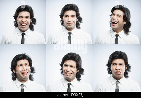 Multiple images of a businessman with different facial expressions Stock Photo