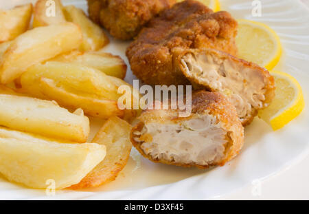 Tasty French Fries with breadbrain Stock Photo