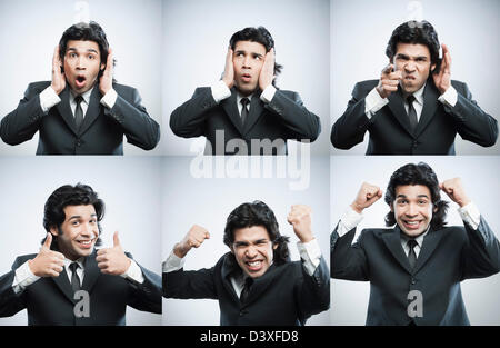 Multiple images of a businessman with different facial expressions Stock Photo