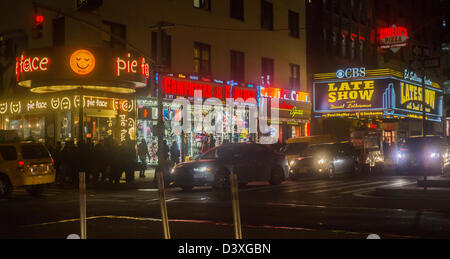 The Ed Sullivan Theater on Broadway in New York where the David Letterman show is taped as well as other businesses Stock Photo