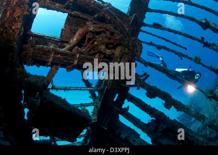 Wreckdiving the Russian Destroyer M.V. Captain Keith Tibbets. Stock Photo