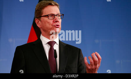 Berlin, Germany.  26 February 2013. Press statements after the meeting between the U.S. Secretary of state John Kerry and the German Foreign Minister Guido Westerwelle in Berlin. On Picture: Guido Westerwelle, German Foreign Minister. Credit:  Reynaldo Chaib Paganelli / Alamy Live News