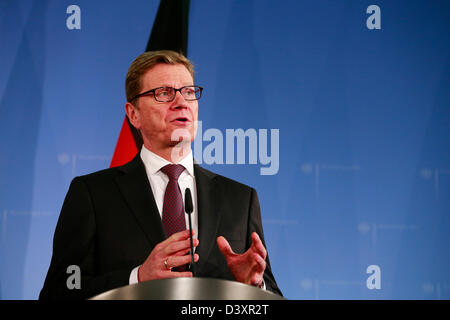 Berlin, Germany.  26 February 2013. Press statements after the meeting between the U.S. Secretary of state John Kerry and the German Foreign Minister Guido Westerwelle in Berlin. On Picture: Guido Westerwelle, German Foreign Minister. Credit:  Reynaldo Chaib Paganelli / Alamy Live News