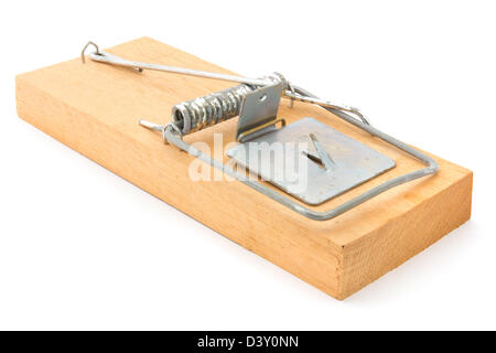 Single mouse trap on a white background Stock Photo