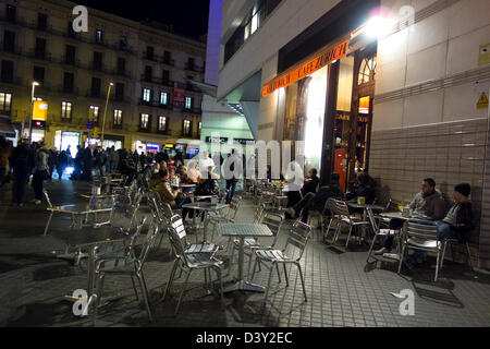 Street cafe by night in Barcelona, Spain, Europe Stock Photo