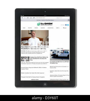The satirical website, The Onion, viewed on a 4th generation Apple iPad, USA Stock Photo